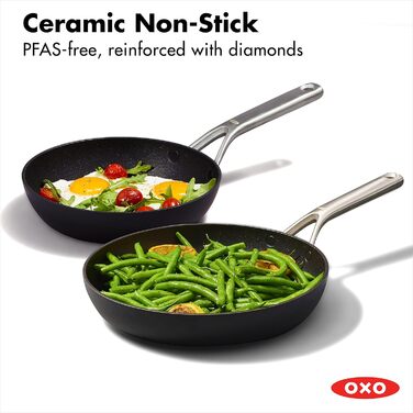 Набір сковорідок OXO Pro Professional Ceramic Non-Stick, 2 шт., 20.3 см та 25.4 см, чорний