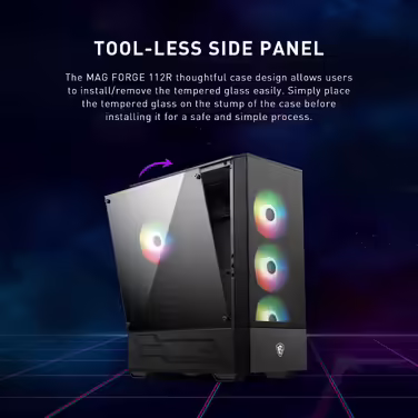 Ігровий корпус MSI MAG Forge 112R, середній форм-фактор, скляна бокова панель, 4 aRGB вентилятори 120 мм, підтримка водяного охолодження 240 мм