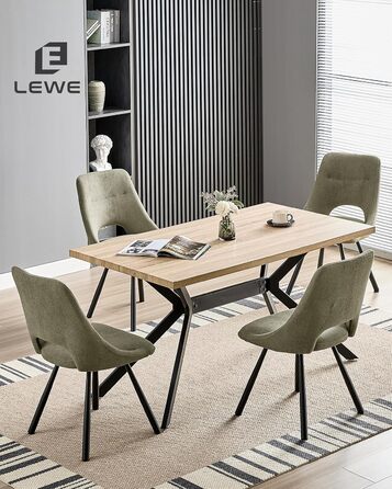 LEWE Комплект з 6 обертових стільців для їдальні, кухонних, вітальні та спальні, ергономічні, без підлокітників, з тканини кашемір, сіро-зелений