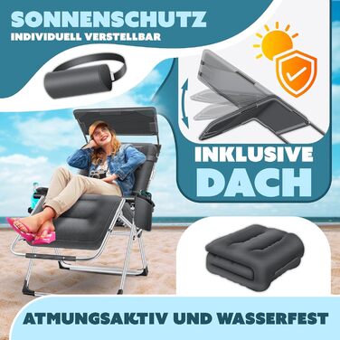 Шезлонг KESSER® для саду, широке посадкове місце, стійкий до погодних умов, витримує до 200 кг, ергономічна спинка з регулюванням та подушкою, підсклянник, підлокітники та бічна кишеня, антрацитовий колір