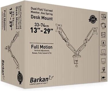 Кріплення для монітора Barkan 13-34 дюйми, регульоване, для столу, LED/LCD, витримує до 6 кг, газ-амортизатор, подвійний кріплення