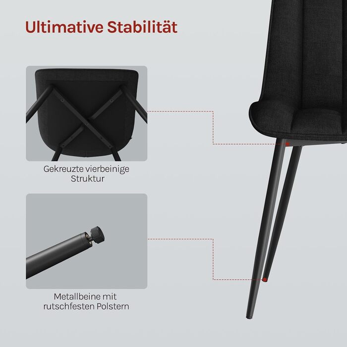 Набір з 2-х кухонних стільців WOLTU для вітальні, кухні, їдальні, чорного кольору, з м'якою спинкою та сидінням з льону, металеві ніжки, до 150 кг