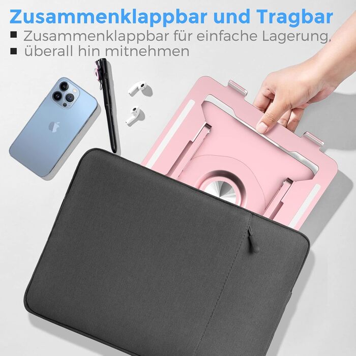 Підставка для ноутбука з регулюванням висоти, обертається на 360°, алюмінієва, рожева