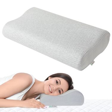 Ортопедична подушка для шиї Premium з ефектом пам'яті (Memory Foam) для сну на боці, ергономічна антихрапінкова подушка від болю в шиї, сіра