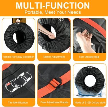 Набір чохлів для шин 4 шт., захисні чохли для шин 19-23 дюйми, з ручкою, для зимових та літніх шин, для чистого транспортування та зберігання, чорний, L (діаметр 80 см)