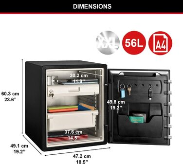 Сейф Master Lock вогнестійкий та водонепроникний з кодовим замком, трирівневий захист (пожежа, вода, перевезення), електронний код, 33.6 л, 45.3 x 41.5 x 49.1 см