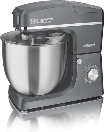 Кухонний комбайн HEINRICHS 3-в-1: міксер, кухонний прилад, м'ясорубка, 1500W, 6 швидкостей, 1.5л, 10л чаша, сірий