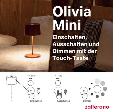 Zafferano Olivia Mini Лампа: Портативна LED-лампа з торканням, 22 см, фіолетовий колір, для дому та вулиці, диммер, 2700-3000K, з зарядним пристроєм (стара версія)