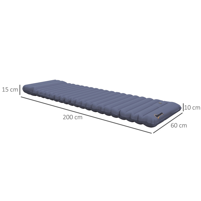 Водовідштовхувальний повітряний матрац Outsunny Camping Sleeping Mattress з сумкою для перенесення ножного насоса синій до 80 кг для активного відпочинку
