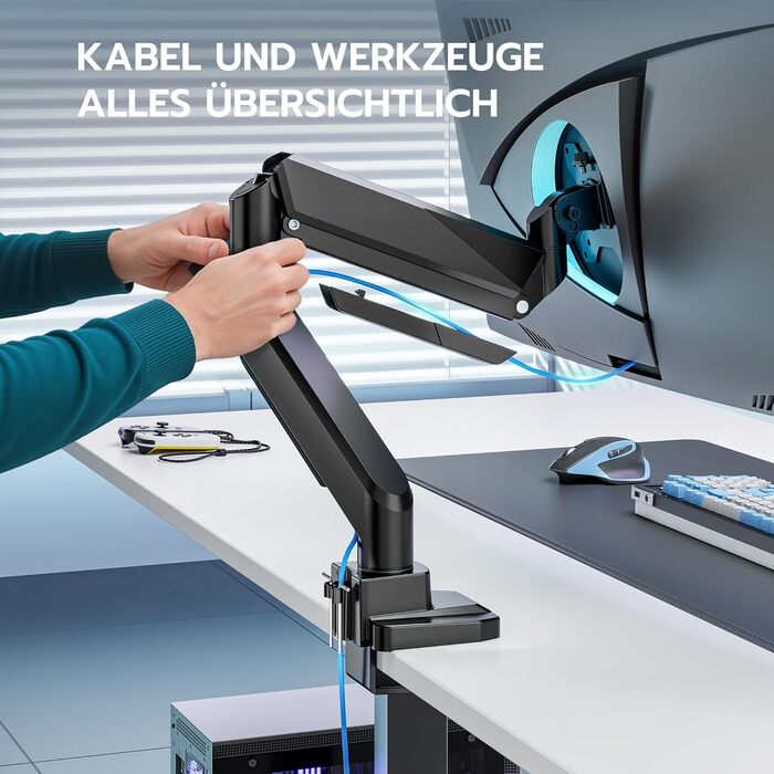 Кріплення для монітора ARES WING з USB A/C, 17'-45', регулювання висоти, максимальне навантаження 18 кг, VESA 75/100 мм, білий (чорний)