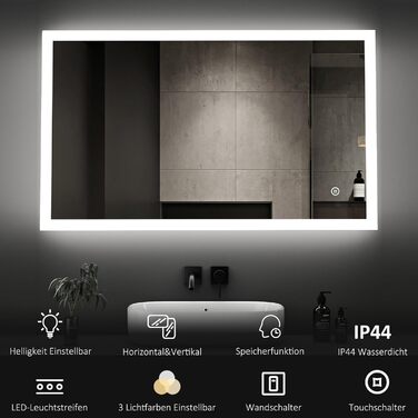 LED дзеркало для ванної кімнати Boromal 100x60 см з підсвічуванням, 3 кольори світла, диммування, сенсорне управління