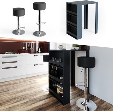 Набір барного столика та табуреток Vicco Bartisch-Set, білий/антрацит, 80 x 57 см (2 табуретки)