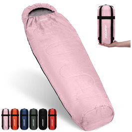 Спальний мішок JAICOM - 3 сезони ультралегкий спальний мішок для мумій 800 г, спальний мішок маленького розміру та дорослі - на відкритому повітрі, кемпінг, трекінг, у приміщенні (рожевий)