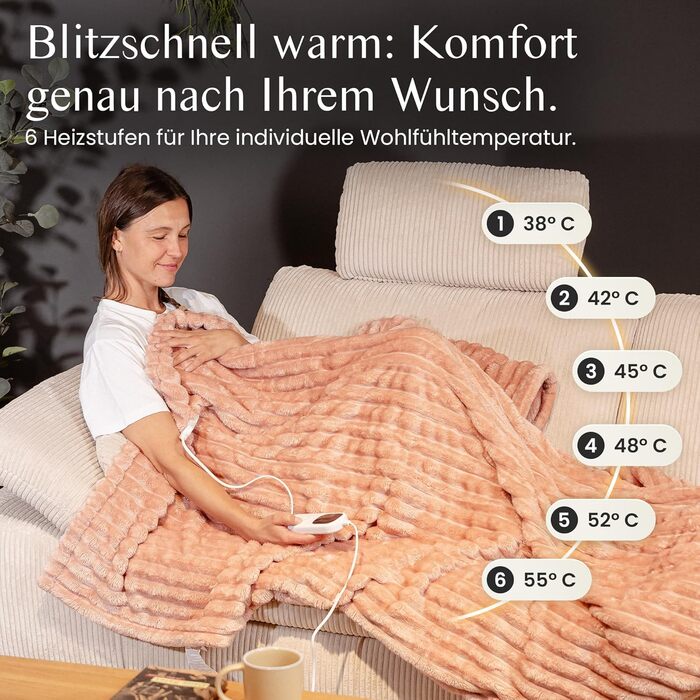 Електрична ковдра Barbero 200x150 см з таймером та захистом від перегріву, 6 температурних режимів, для ліжка, офісу та дивану, пральна