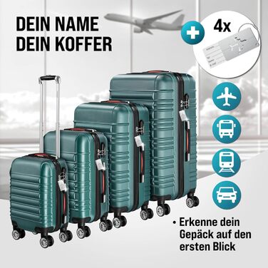 Набір валіз Monzana® 4 шт. з замком, органайзером, вагами та ременем. Валіза-тележка з жорсткою оболонкою S-M-L-XL (зелена)