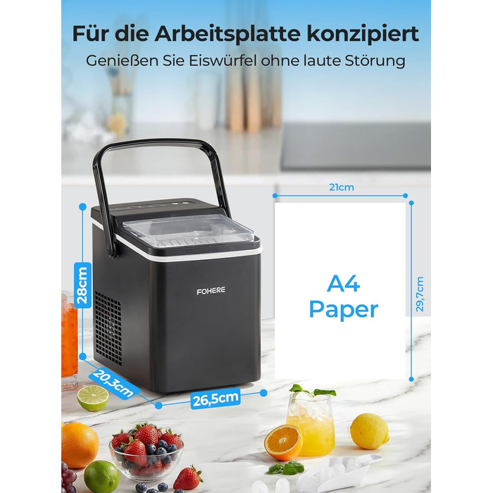 Льодогенератор Fohere портативний з ручкою, 14 кг/24 год, кулі 9 шт за 5 хв, 2 розміри, самоочищення, для дому, кухні, офісу, кемпінгу, вечірок