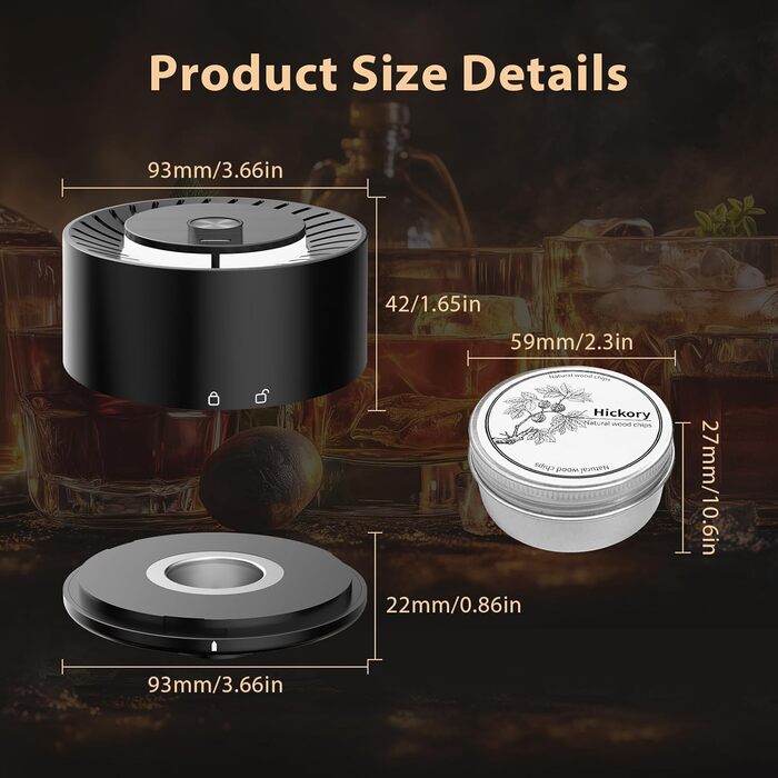 iDiskk Набір для копчення коктейлів: електричний димогенератор для віскі, бурбон, міксологія, вбудований запальник, 6 дерев'яних стружок