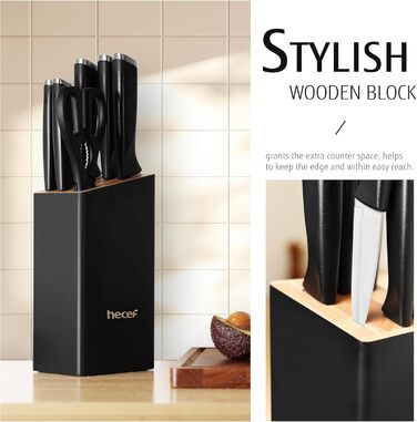 Набір кухонних ножів 7 предметів з бруском, нержавіюча сталь, кухонні ножі з кухонними ножицями, чорний, для професійних кухарів та поціновувачів