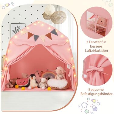 Дитяче намет-ліжко Dreamade 2-в-1 з гірляндою та прапорами, рожевий. Ігровий намет для дітей від 3 років, ігровий будиночок для дитячої кімнати