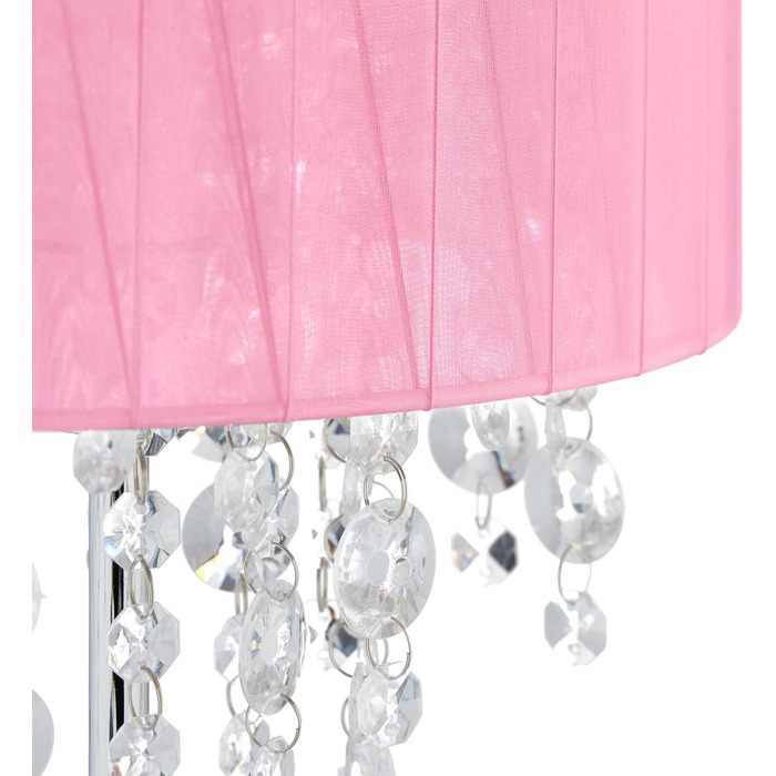 Кришталь настільної лампи Relaxdays, абажур з органзи, кругла підставка, приліжкова лампа, ВxГ 43 x 24 см, рожевий/сріблястий