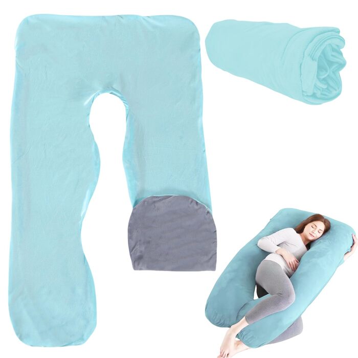 Наволочка на U-подібну подушку для вагітних та годування, бавовняний знімний чохол для подушки для тіла, 140 x 80 см (світло-блакитний + сірий)