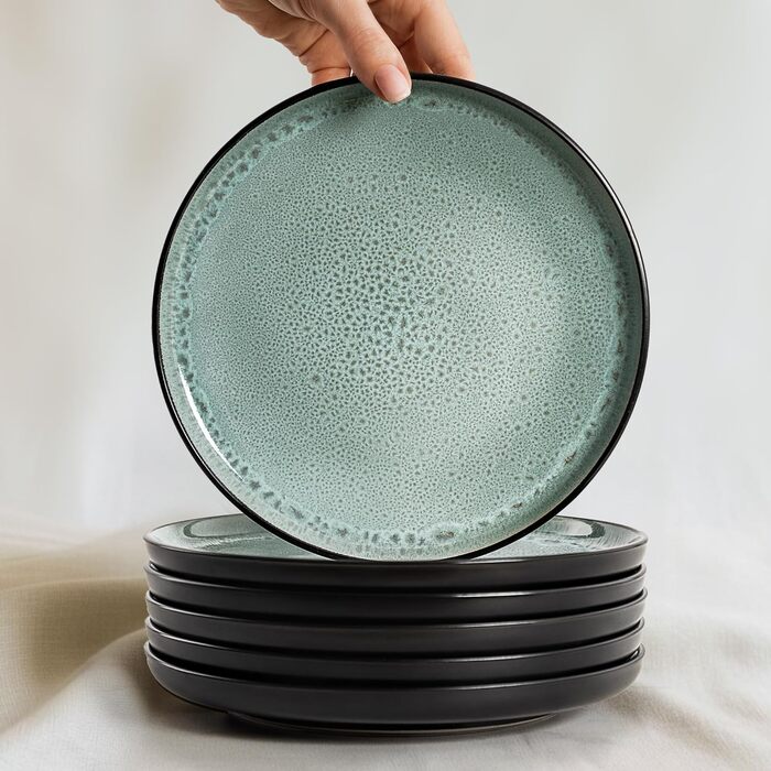 Набір посуду Twinzee Steingut 24 частини для 6 осіб: тарілки та миски, сервіз з каменю, колекція Riviera Sage