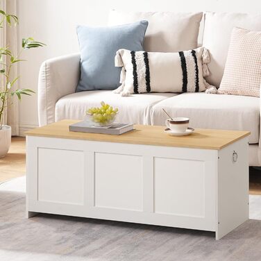 HOOBRO Лавка з ящиком для іграшок, 100 см, білий та натуральне дерево, з безпечним шарніром, для дому