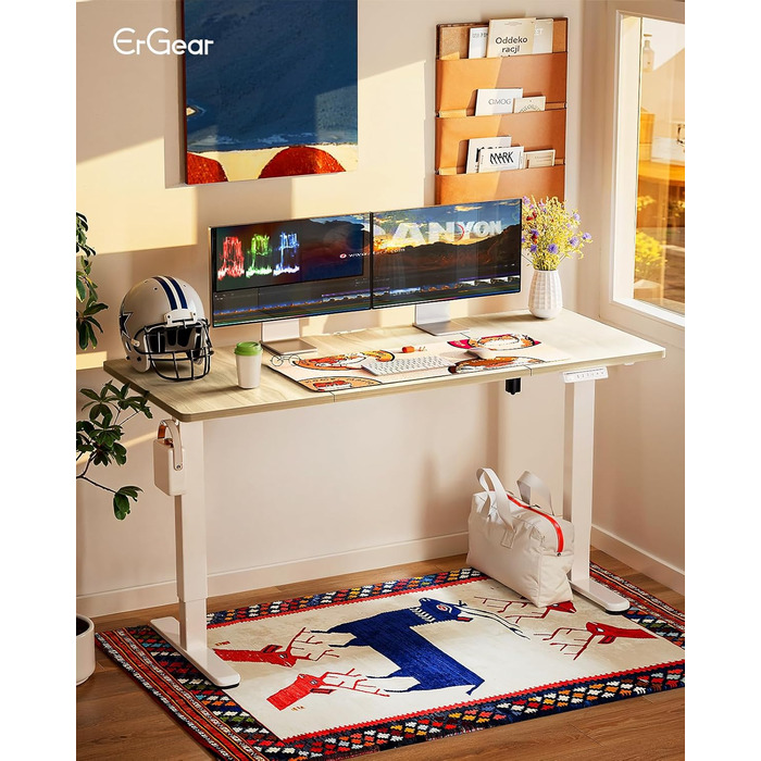 Електричний регульований стіл ErGear 160x80 см з пам'яттю, для дому та офісу, з'єднувальна панель 120x60 см, світле вінтажне дерево