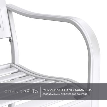 Металева лавка Grand Patio для саду, парку, балкону. Лавка з підлокітниками та спинкою, стиль ретро, міцний метал та чавун, на 2-3 особи. Білий колір, вінтажний стиль.