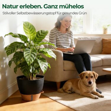 Набір з 4 самополивних горщиків T4U з індикатором рівня води, 30 см, чорний, для дому та саду