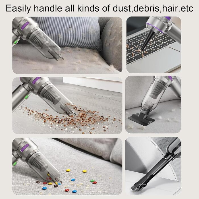 Ручний бездротовий пилосос для авто та дому, 25000 Па, з мийним HEPA-фільтром, потужний акумуляторний пилосос-продувачка, сріблястий