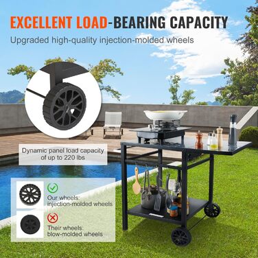 Grillwagen VEVOR: Мобільний вуличний гриль з подвійною полицею та регульованим столиком для приготування їжі (97,2 x 64 x 75,5 см)