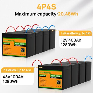 Акумуляторна батарея LiFePO4 100Ah 12V із захистом від низьких температур BMS і 4000-15000 циклів, літієва батарея 1280 Втгод для автофургону, сонячної системи, човна, домогосподарства, комплекту сонячних панелей, кемпінгу 12,8 В 100 Ач