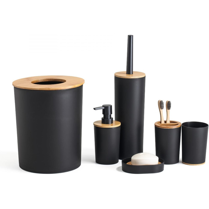 Набір для ванної кімнати Herzberg HG04449, 6 предметів, бамбук, сучасний дизайн, екологічний, салатовий колір