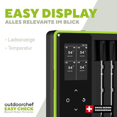 Термометр для гриля Outdoorchef Easy Check Quadro з Bluetooth, 4 датчики, 200м, для миття в посудомийній машині, з магнітною док-станцією