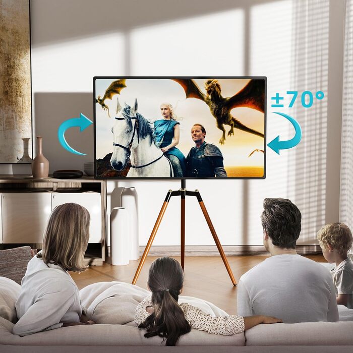 Штатив-телевізійна стійка ETHU для телевізорів 32-65 дюймів (Curved LED) | Регульована висота, поворот 140°, VESA до 600x400 мм, вантажопідйомність 40 кг, коричневий