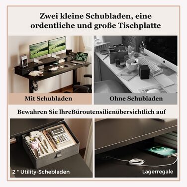 Регульований за висотою стіл Klicelor з двома ящиками, електричний, для офісу та дому, 160 x 60 см