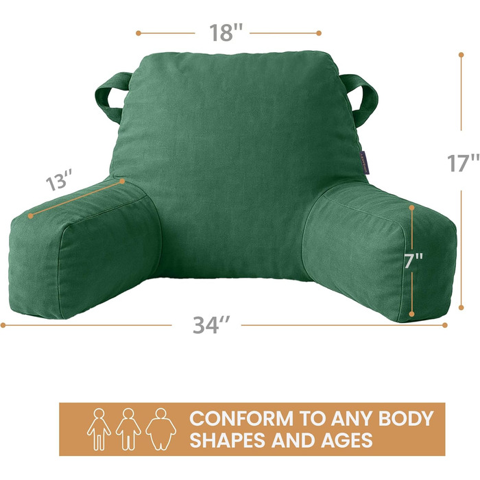 Подушка для читання та відпочинку в ліжку для дорослих, з підлокітниками, зелена