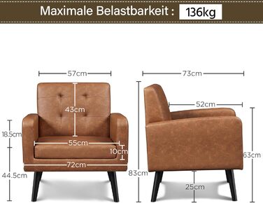 Крісло-мішок Yaheetech з підлокітниками, коричневе, з поліуретану, до 136 кг, для вітальні