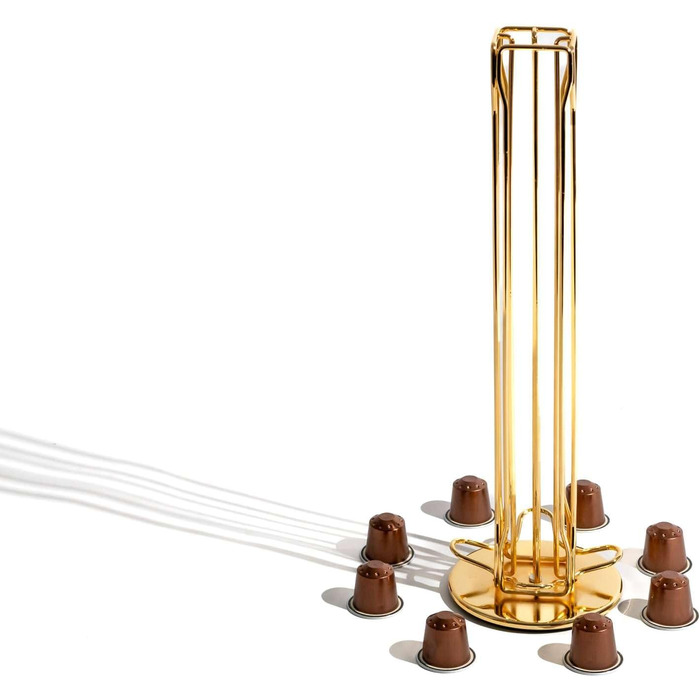Тримач для капсул кави INTIRILIFE сумісний з Nespresso (40 шт) з заліза, золотий, 11.5 x 37.5 см, поворотний на 360°, для зберігання капсул