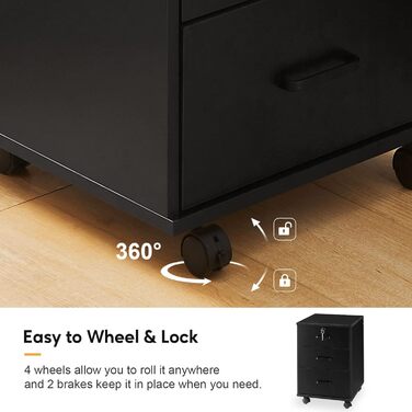 Тумба на колесах TUKAILAI з 3 висувними ящиками, з замком, для офісу, білого кольору