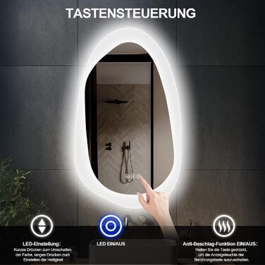 Дзеркало для ванної кімнати YOLEO з підсвічуванням 90x70 см, LED дзеркало з переднім та заднім освітленням, дзеркало з пам'яттю, 3 регульовані кольори світла, антизапар, (100L x 66B cm)