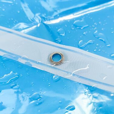 Водостійкий душовий завіс Barossa Design, товстий, м'який, з отворами та магнітами, 182.9 x 182.9 см, прозорий, блакитний