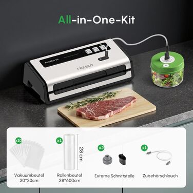 Вакууматор FRESKO Automatik для продуктів з турбо-режимом (15л/хв), автоматичний вакуумний пакувальник, 2 рулони в комплекті