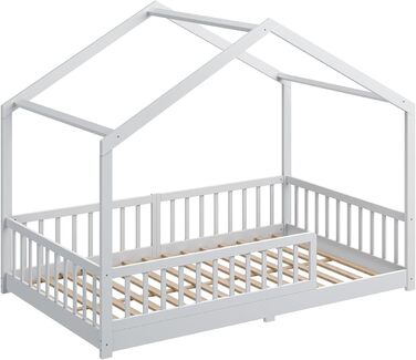 Ліжко-дитяча хатинка CADANI Malte, 120x200 см, білий колір, Montessori, з бортиками, трансформується, з ламелями, до 200 кг