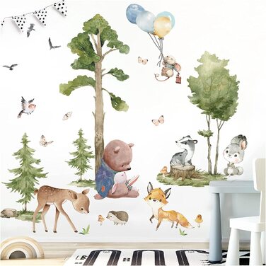 Набір настінних наклейок Grandora XXL, Лісові тварини, тварини, наклейки на стіни, дерева, дитяча кімната, DL799-4