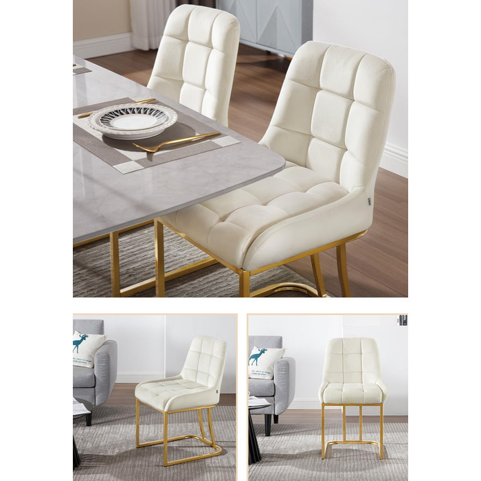 Стілець для їдальні WOLTU, кухонний стілець з велюру, м'який стілець з металевим каркасом, стілець з підлокітниками, стілець для вітальні, стілець для макіяжу, бежевий, набір 8 шт.