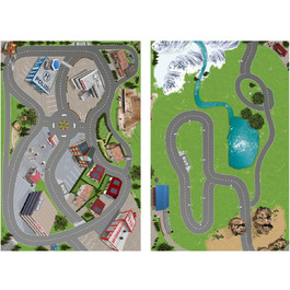 Дорожній ігровий килимок схожий на килимок для ігор) / SM05 високоякісний міський ігровий килимок для дитячої кімнати / ідеальний аксесуар для ігрових персонажів і автомобілів від повзучих, Playmobil, Papo, Bullyland & Co / 150 x 100 см STIKKIPIX (комплектація місто і залізниця)
