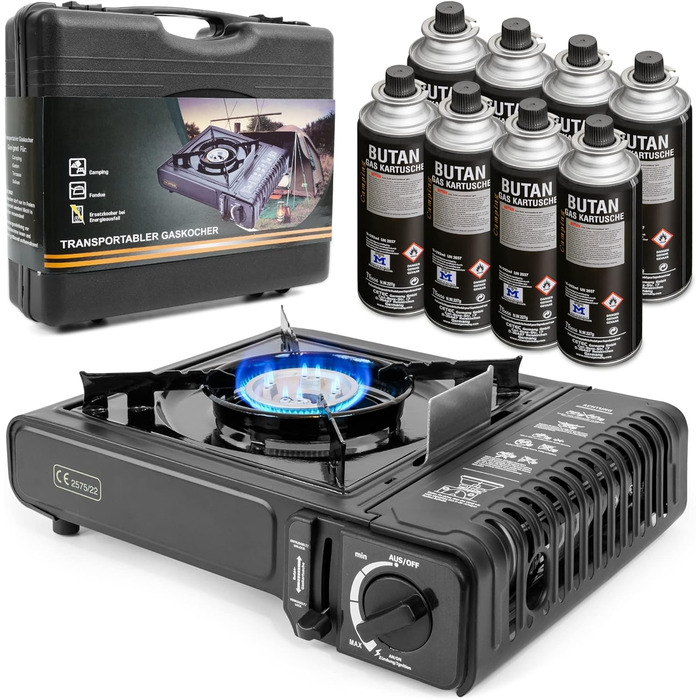 Газовий набір Greenpoint: газовку + 8 балончиків для кемпінгу (у валізі)