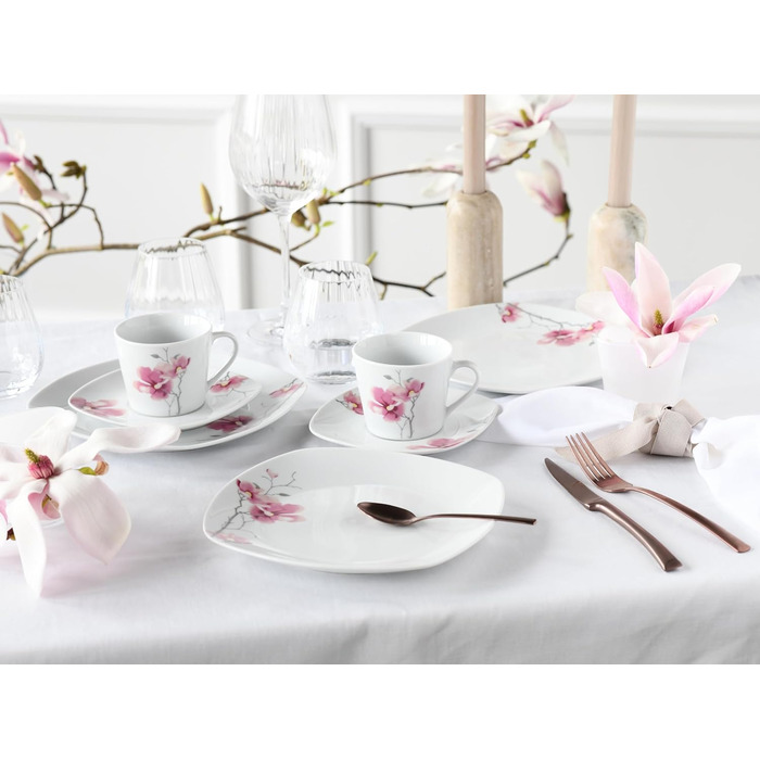 CreaTable Серія Amelie AIKO: 18-частинний набір посуду з порцеляни, кавовий сервіз, придатний для миття в посудомийній машині та використання в мікрохвильовій печі, преміум-якість